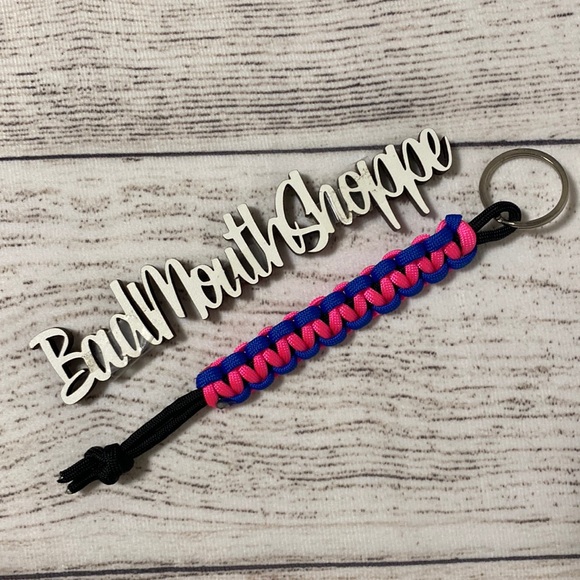 Handmade Paracord Keychain Keyring - Hot Pink Royal Blue Black - Picture 1 of 5